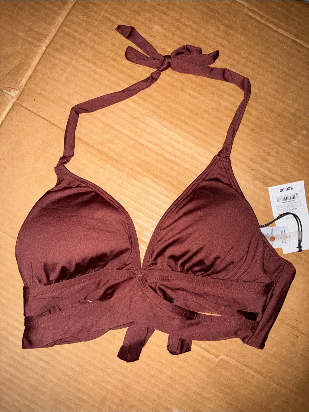 7️⃣ Shade & Shore Brown Halter Bikini Swim Top 4-6